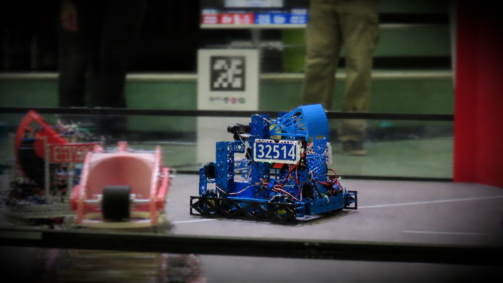 MechLyons robot 32514 mid-match on the competition field at the Toronto qualifier